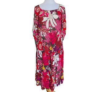 Trina Turk Maxi Dress Size Small Floral Print Caftan Cover-up Fuchsia Bright